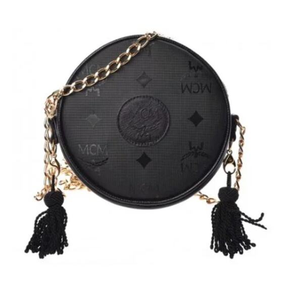 MCM Black Signature Jacquard Canvas and Leather Circle Crossbody Bag (MCXX172) - Picture 1 of 6